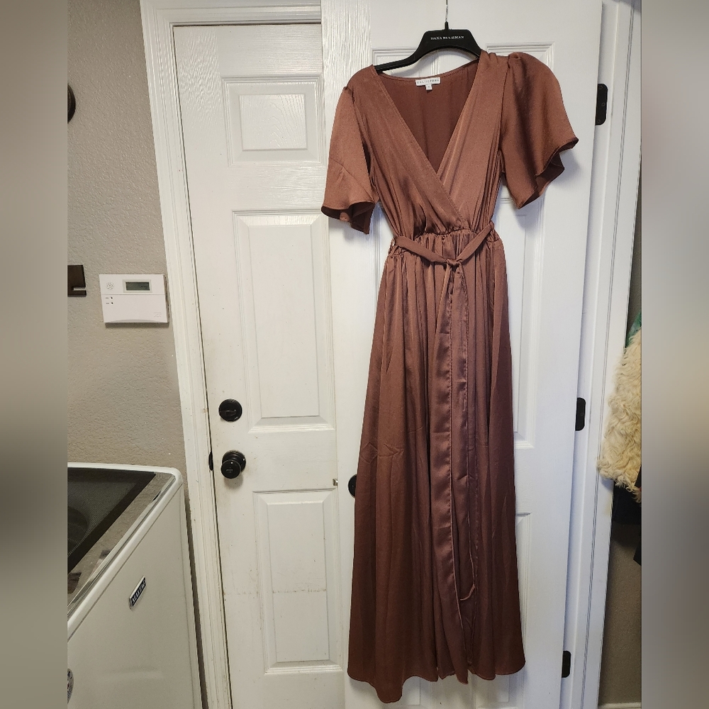 Baltic Born Sicily Satin Double Slit Maxi Dress in Rosy Brown NWOT - Picture 7 of 13